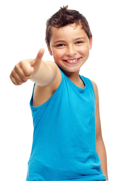 Well done Portrait of a young boy showing you the thumbs up