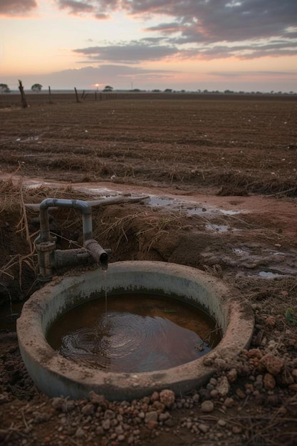 a well in the middle of a muddy field