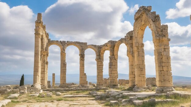 Photo well preserved roman ruins in volubilis meknes area