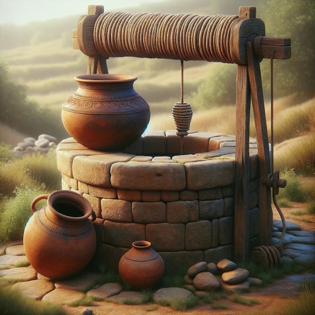 well and water pots ai images