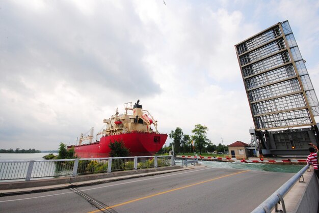 Welland ship lock at Ontario Canada