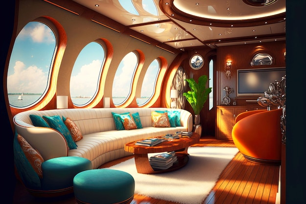 Wellbeing and success design of modern yacht Interior