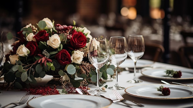 Photo welldecorated wedding table in the luxury restaurant