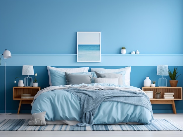 Welldesigned blue bedroom interior inviting and stylish AI Generated