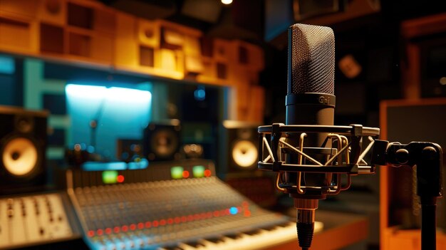 A wellequipped recording studio with a professional microphone setup