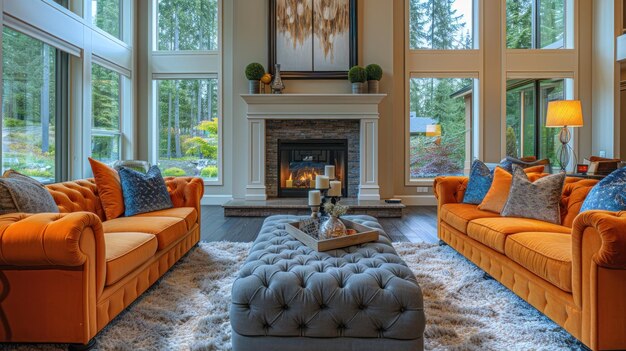 Photo wellfurnished living room with abundant windows