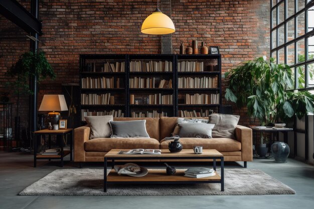 Photo wellfurnished living room with bookshelf