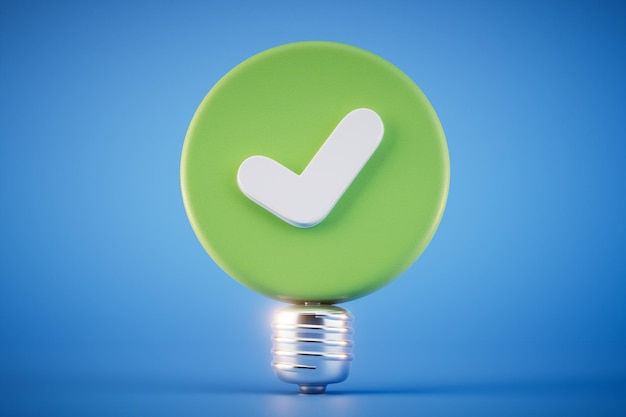 Photo a wellgenerated idea a completed task icon and a light bulb on a blue background 3d render