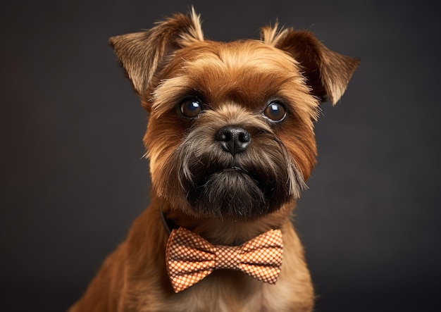 A wellgroomed Brussels Griffon wearing a stylish bowtie