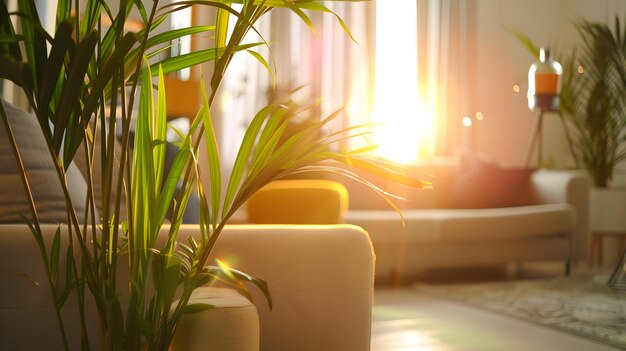 Photo welllighted flat interior with plants and couch generative ai