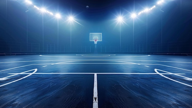 Photo a welllit vacant court for playing basketball