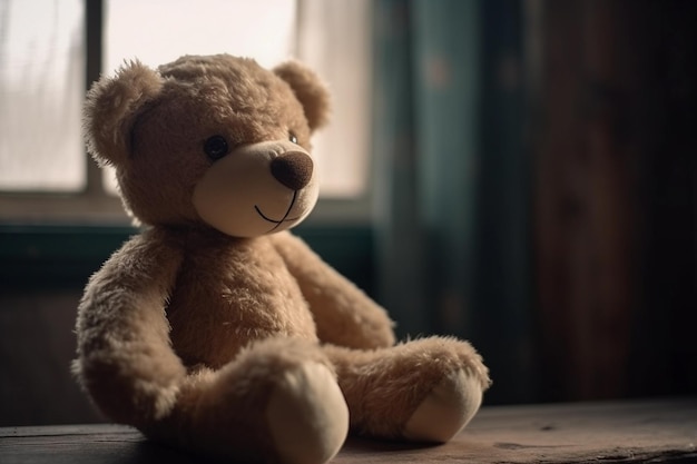 A wellloved teddy bear sitting