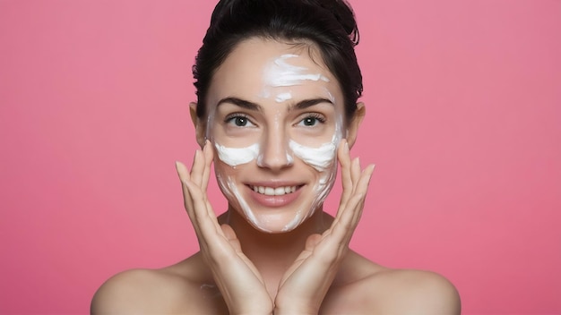 Wellness concept with woman with creme in face