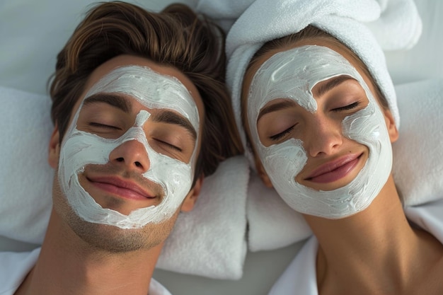 Wellness routine for a joyful couple facial treatments on