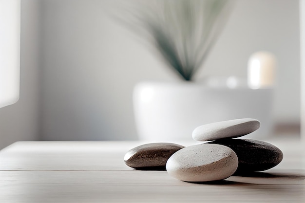 Wellness spa with zen stone on white room Generate ai