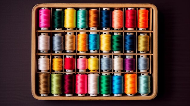 Photo a wellorganized sewing kit with threads needles and buttons neatly arranged