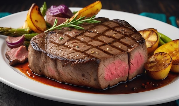 A wellseasoned steak cooked juicy steak