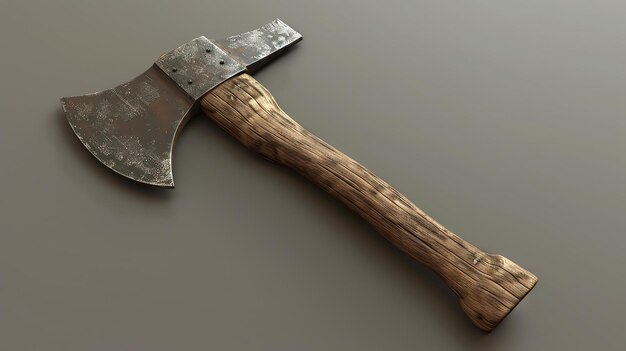 Photo a wellused axe with a wooden handle and a metal blade the axe is old and has been used for many years the blade is rusty and the handle is worn