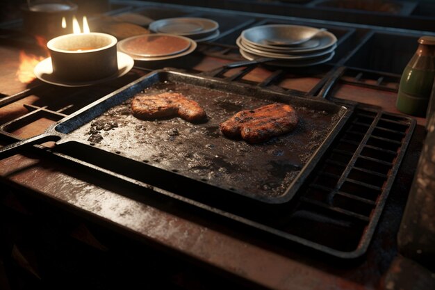 Photo a wellused and loved cast iron griddle bearing the 00513 01