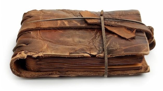 Photo a wellworn strapped vintage leather journal showcasing rich textures and an oldfashioned appeal