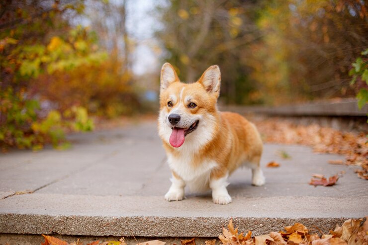 공원에서 가을 웨일스 어 Corgi 개