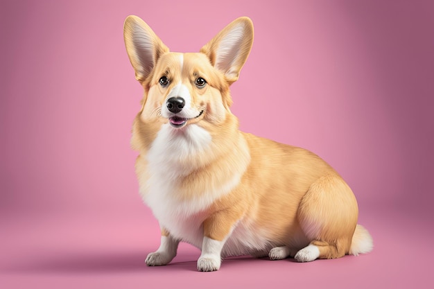 Welsh corgi dog portret roze en gele pastelkleuren kopiëren ruimte