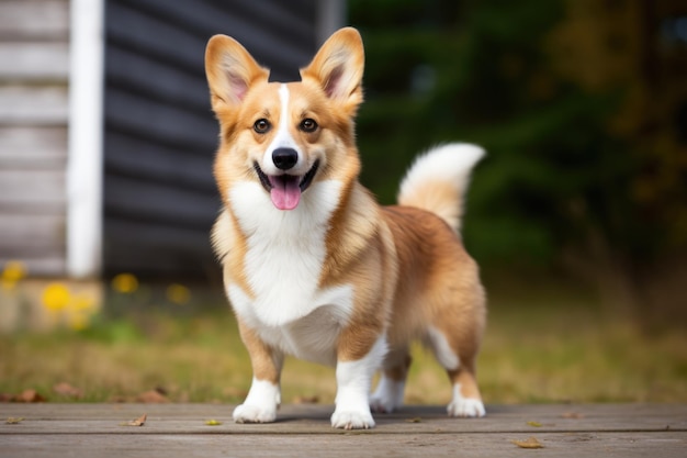 写真 ウェールズ コルギ 犬 が 白い 背景 に 立っ て いる