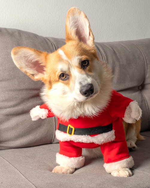 Welsh corgi met rode kerstmuts