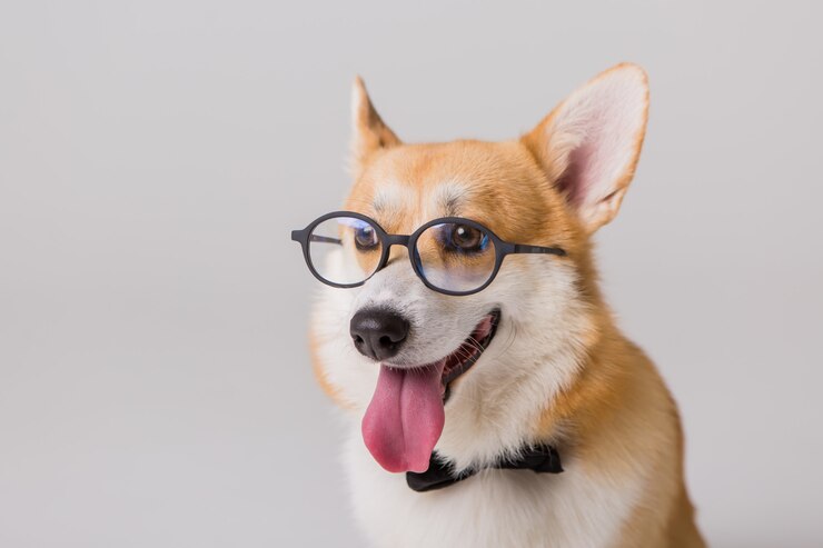 안경에 웨일즈 어 Corgi Pembroke