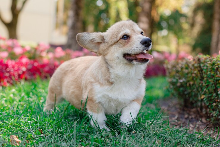 공원에서 산책에 웨일스 어 Corgi 강아지
