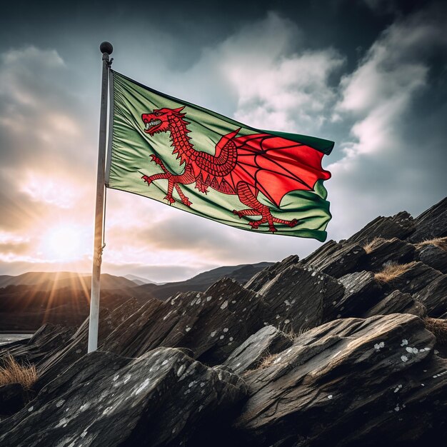 Photo welsh flag flying at llanfairfechan north wales