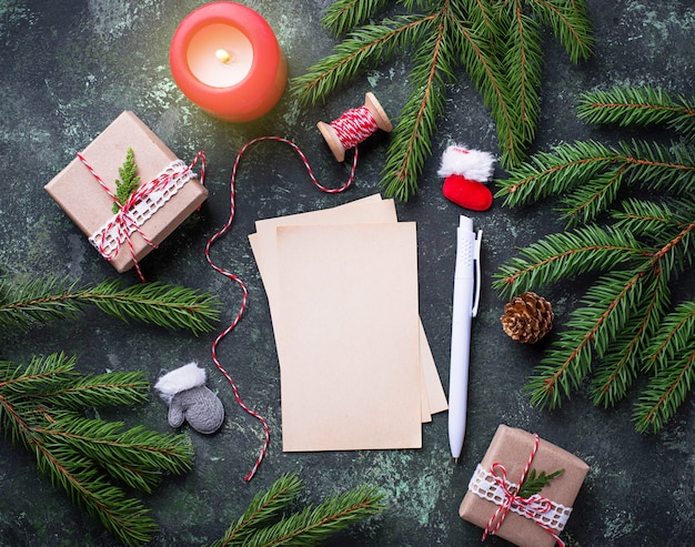 Wenskaart voor kerstwensen. Bovenaanzicht