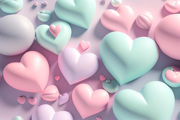 Wenskaart voor Valentijnsdag met pastel achtergrond Love valentine concept 3d render