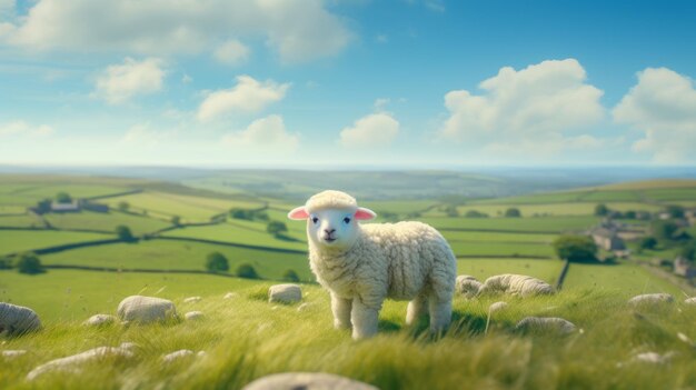 Wensleydale Sheep In Studio Ghibli Style On Green Field