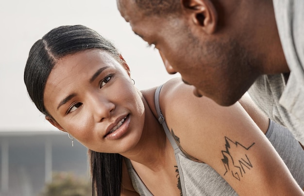 Were always down for one more round Closeup shot of an athletic couple looking at each other