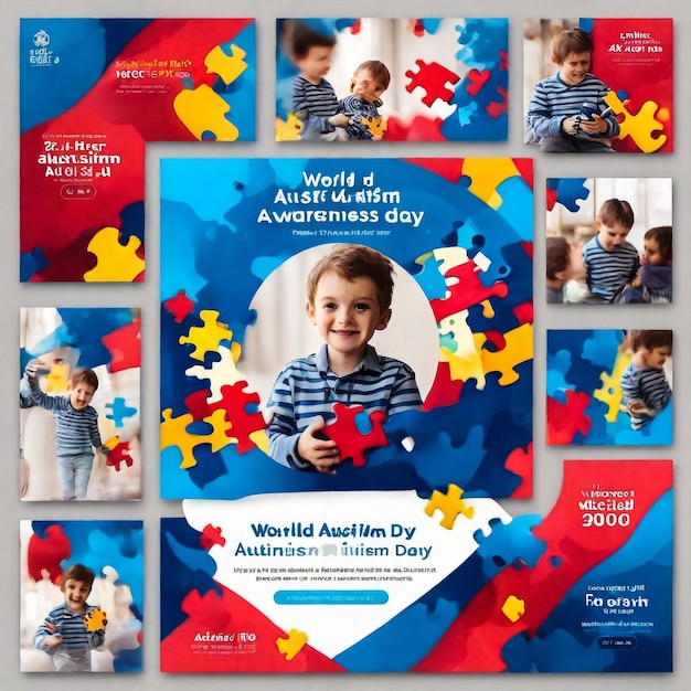 Wereld Autisme Awareness Day Banner Template Platte illustratie Bewerkbaar van vierkante achtergrond Geschikt voor sociale media of groetenkaart