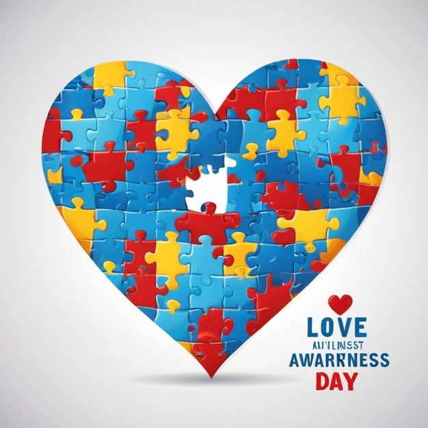 Wereld Autisme Awareness Day Vierkante Vector achtergrond met Love Heart Puzzle