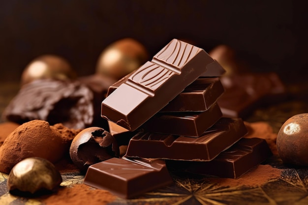 Wereld Chocolade Dag Een stapel chocoladerepen met chocolade erop