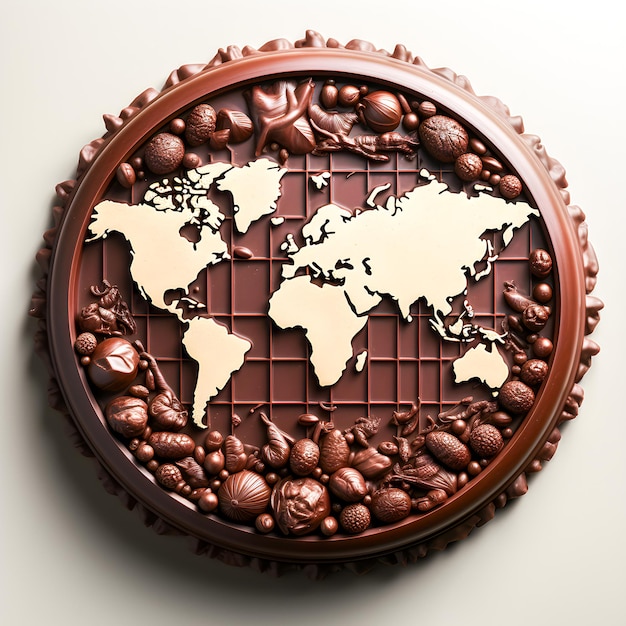 Wereld chocoladedag Melkschokoladekoek in de vorm van een bol op een witte achtergrond