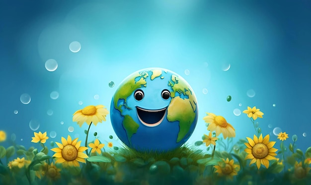 Foto wereld glimlachdag achtergrondillustratie met gelukkige glimlach planeet aarde