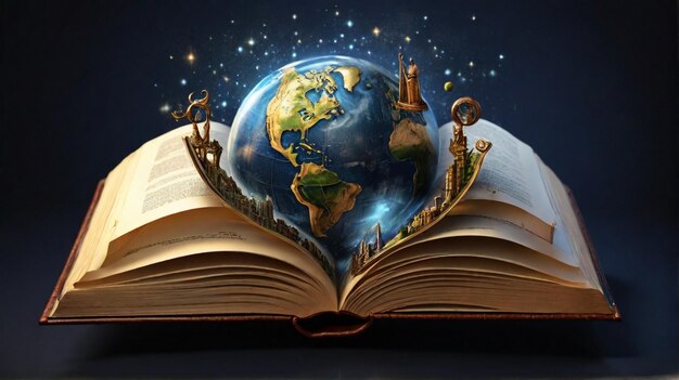 Wereld over een open boek concept door wereldboekdag