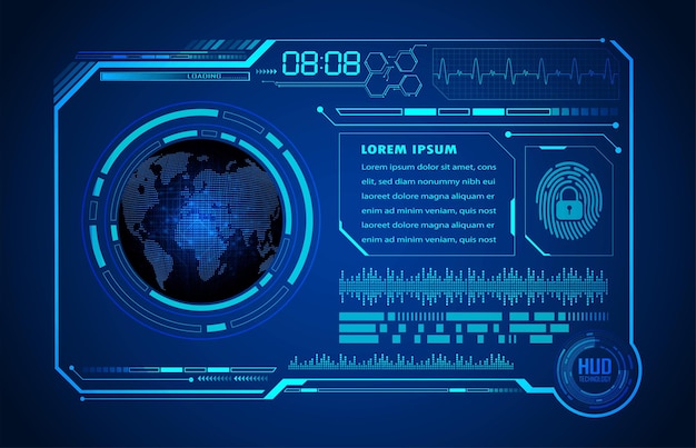 wereld printplaat toekomstige technologie blauwe hud cyber security concept achtergrond