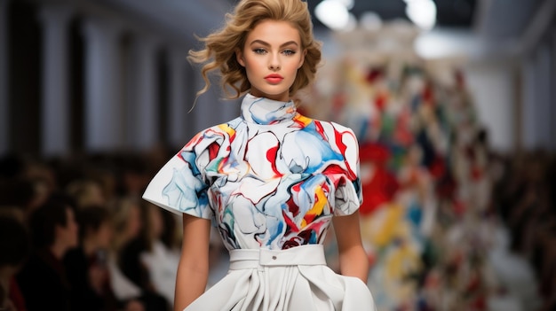 Wereld van de mode Model in een modieuze outfit op de catwalk