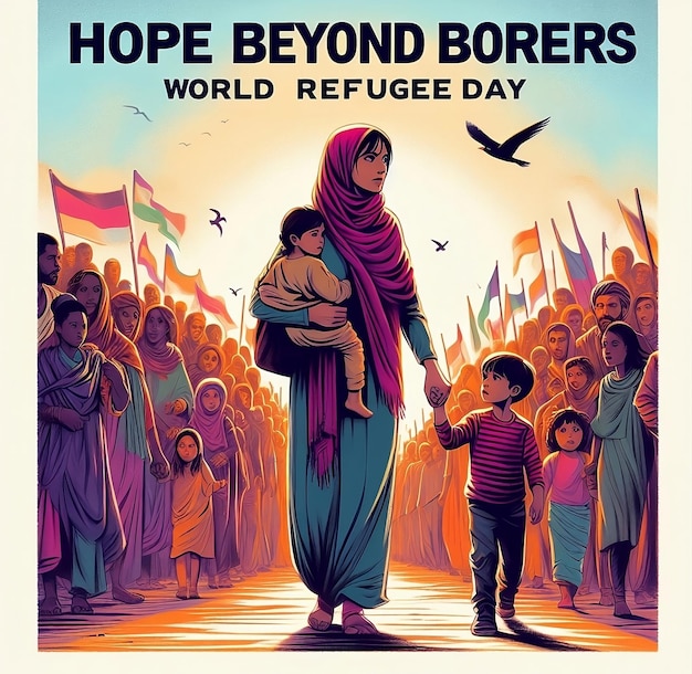 Wereld vluchtelingen dag banner sjabloon