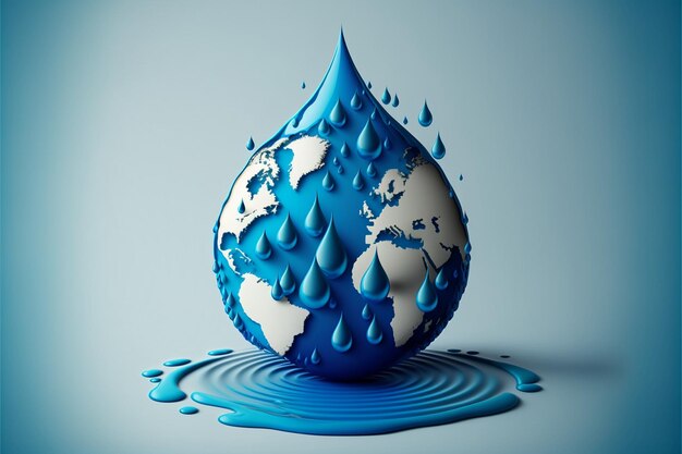 Wereld water internationale dag concept aqua drop en planeet Milieu redden en ecologie Generatieve AI