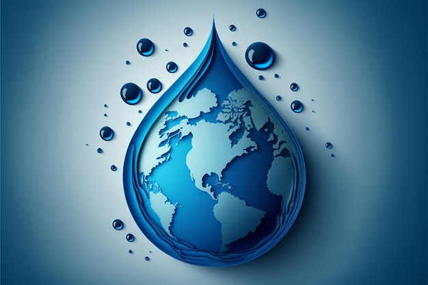 Wereld water internationale dag concept aqua drop en planeet Milieu redden en ecologie Generatieve AI