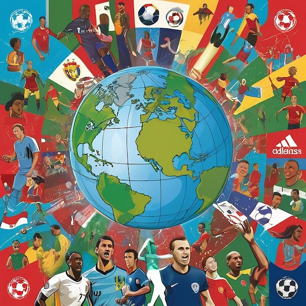 Foto wereldbeker voetbal met wereldvlag