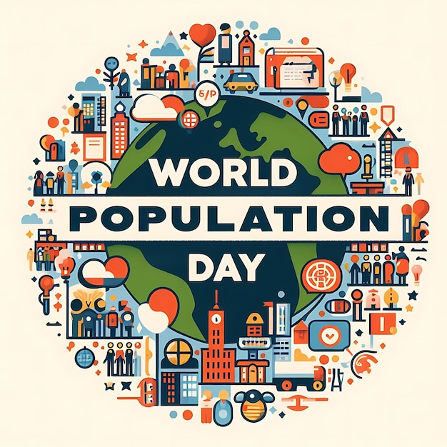 wereldbevolkingsdag plat illustratie