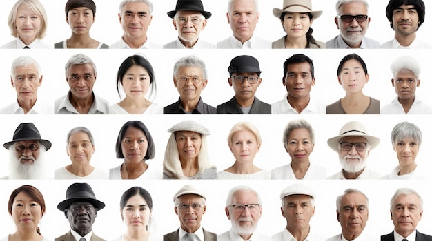 Wereldbevolkingsdag Portretten van mensen van over de hele wereld op witte achtergrond gegenereerde AI