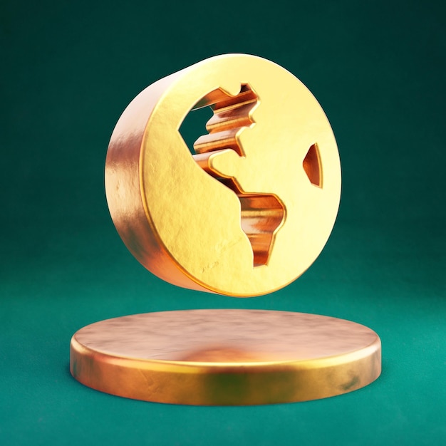 Wereldbol VS icoon. Fortuna Gold Globe USA symbool met Tidewater groene achtergrond. 3D-gerenderde sociale mediapictogram.